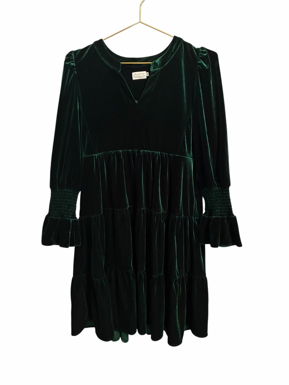 Shop the Mint Emerald Green Velvet Nursing Tiered Mini Dress Smocked Cuff M